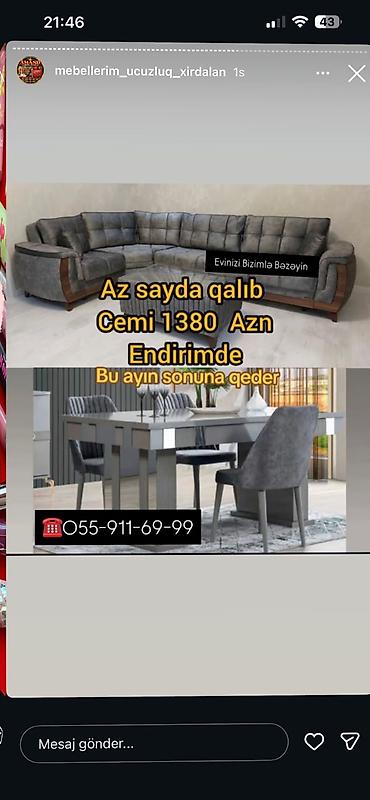 Məhsul: Yumşaq künc divan və yemək masası dəsti Təsvir: - Künc divan