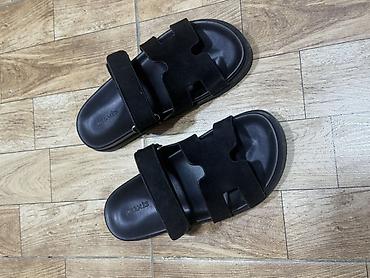 botinkalar 39: Hermès xanım/slayd sandaleti – qara rəng - İki zolaqlı dizayn: üst — 1