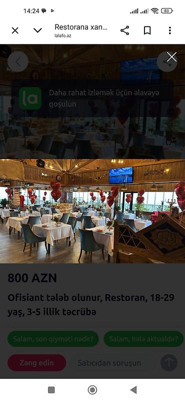ereb azerbaycan tercume: Ofisiant tələb olunur, Restoran, Gündəlik ödəniş, İstənilən yaş, 1 ildən az təcrübə — 1