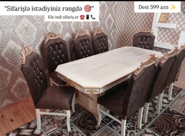 Masa və oturacaq dəstləri: Qonaq otağı üçün, Yeni, Açılmayan, Dördbucaq masa, 6 stul — 10