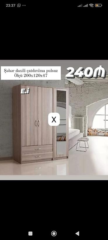 taxta ref: Güzgülü paltar şkafı - Ölçü: 200 x 120 x 47 sm (şəkildə göstərilib) - — 1