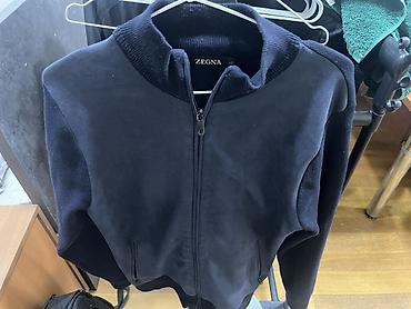 Zegna — мужская куртка-бомбер на молнии, темно‑синяя. - Материал