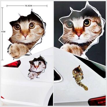 блок хово: Наклейка, стикер 3D с изображением кошки, 3D трехмерная милая