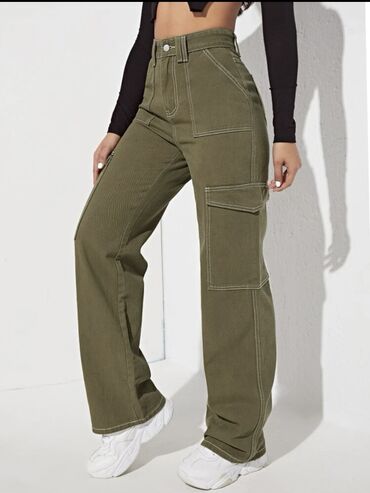 женские джинсы с высокой талией: Джинсы S (EU 36), цвет - Зеленый