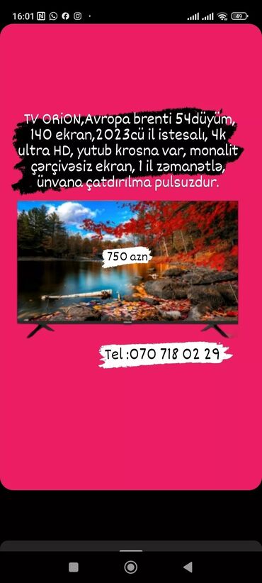 Televizorlar: Anbardan satiş Televizorlar.Unvana çatririlma pulsuzdu.Melumat uçun — 15