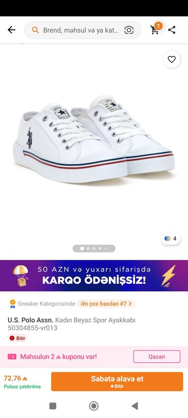 krasovka 2019: Us Polo Assn, Ölçü: 39, rəng - Ağ, Yeni