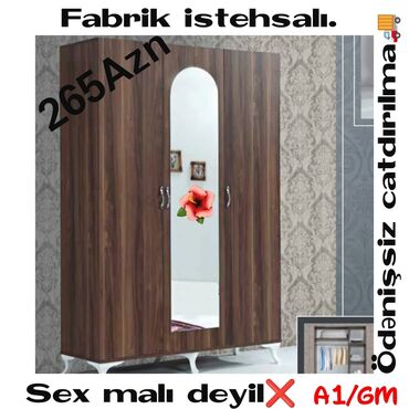 3 qaolı güzgülü dolab