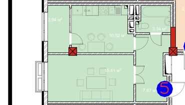 срочно продаётся 1 комнатная квартира в районе ошского рынка по улице молодая гвардия токтогула: 1 комната, 41 м², Элитка, 9 этаж, ПСО (под самоотделку)