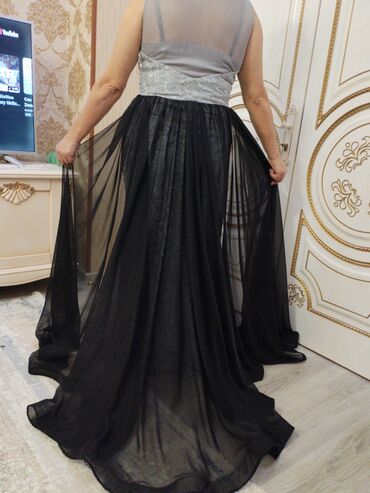 Ziyafət donları: Zərif axşam/ziyafət geyimi - Rəng: gümüşü boz krujeva əsas, qara — 8