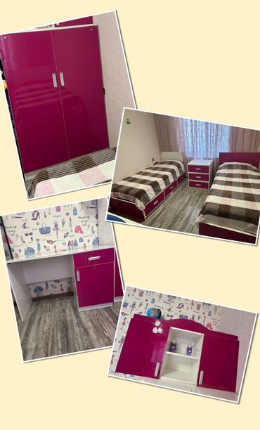 Salon, tibbi mebel dəsti: Qız üçün, İşlənmiş, 2 təknəfərlik çarpayı, Yazı masası, Dolab, Tumba