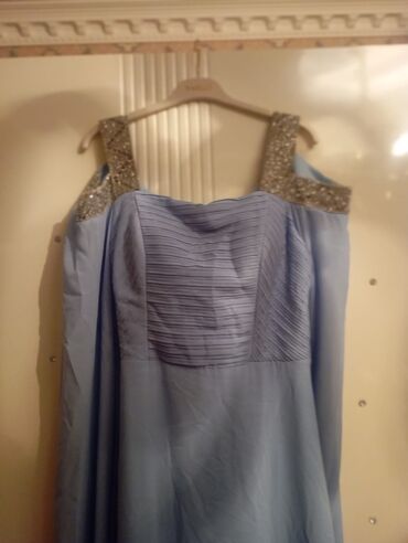 Ziyafət donları: Mavi rəngdə, uzun ziyafət/libas. - Model: Asimmetrik kəsimli, döş — 3