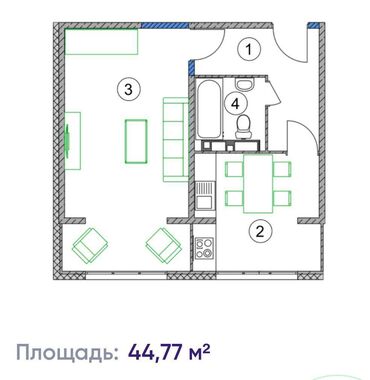 Продажа квартир: 1 комната, 44 м², Элитка, 8 этаж, ПСО (под самоотделку)