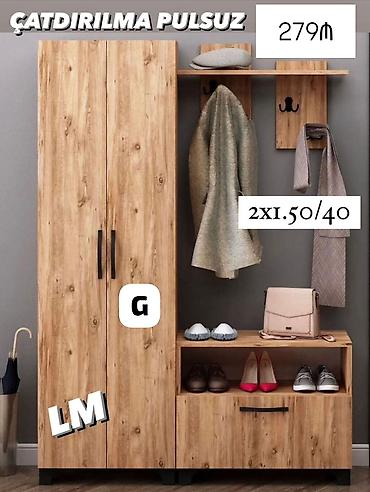 Dəhliz dolabı və asqılık dəsti - Material: ağac teksturalı laminat -