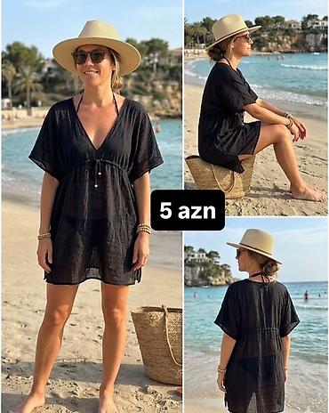 Çimərlik geyimləri: Qara rəngli yüngül plaž tunikası - Sahil və hovuz üçün nazik — 1