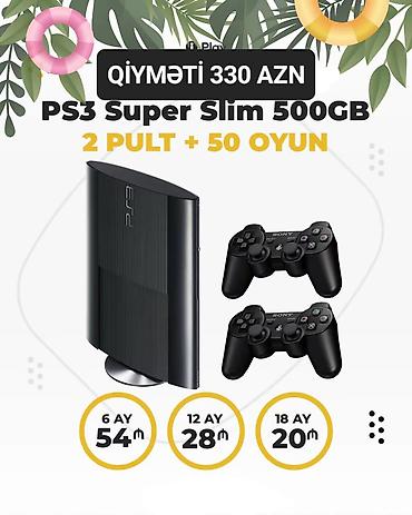 PS3 Super Slim oyun konsolu – 500GB yaddaş - Komplekt: 2 ədəd original