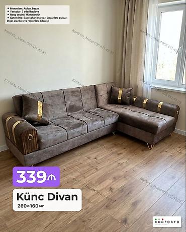 Künc divan – 260×160 sm - Açılan, bazalı mexanizm: gündəlik