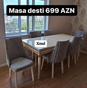 dekorativ yonca: Masa dəsti – 699 AZN - Dəst tərkibi: 1 ədəd geniş süfrə masası + 6 — 1