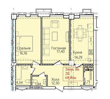Продажа квартир: 2 комнаты, 68 м², Элитка, 7 этаж, ПСО (под самоотделку)