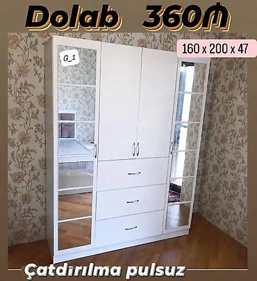 mini skaf: Ağ rəngli üçqapılı paltar dolabı. Yanlarda tam boy güzgü panelləri — 1