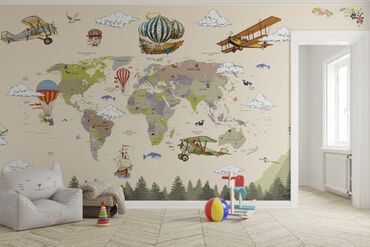 Фотообои: Фотообои для детской комнаты - Карта мира Четка и яркое качество - — 8