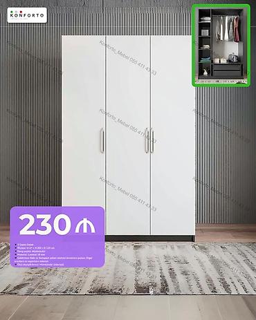 Düz dolab, Yataq otağı üçün, Paltar üçün, Açılan, Korpuslu, 3 qapılı