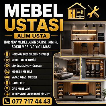 Mebel xidmətləri: Mebel ustası – Alim Usta Xidmətlər: - Hər növ mebellərin satışı — 1