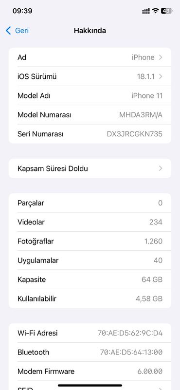 Apple iPhone: IPhone 11, 64 GB, Qara, Face ID