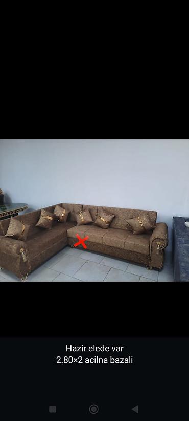 ucuz parcalar: Künc divan – açılan və bazalı model - Ölçü: 2.80 × 2 m - Künc — 1