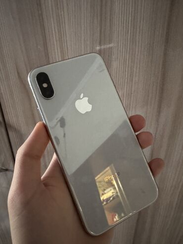 телефон сам: IPhone X, Б/у, 64 ГБ, Белый, Кабель, Коробка