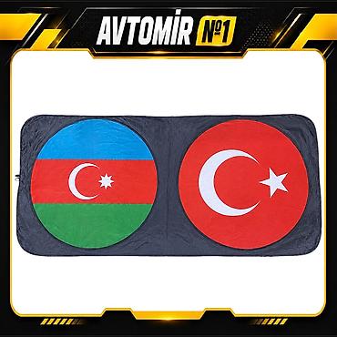 selka türk: Azərbaycan və Türkiyə bayraqlı avtomobil günəşliyi Avtomobilin ön — 1