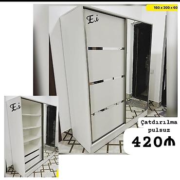 skaf: Ağ rəngli sürgülü qarderob şkafı - Ölçülər: 160 x 200 x 60 sm (eni x — 1