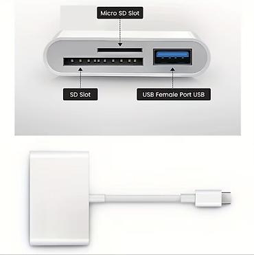 usb otg kabel: USB-C Kart Oxuyucu və OTG Adapter - 3-i 1-də dizayn: SD kart yuvası — 2