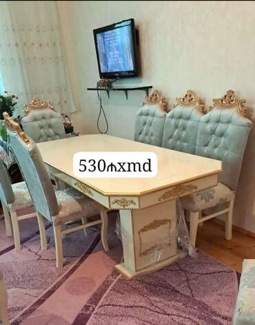 Для гостиной, Новый, Нераскладной, Прямоугольный стол, 6 стульев, Азербайджан