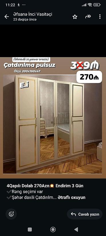 yatax: Düz dolab, Yataq otağı üçün, Paltar üçün, 4 qapılı — 4