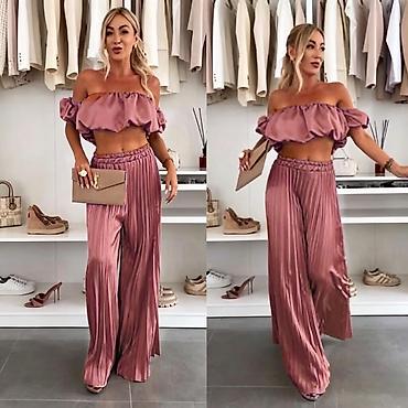 versace helanke: Dvodelni ženski komplet – plisirane široke pantalone i crop top sa — 3