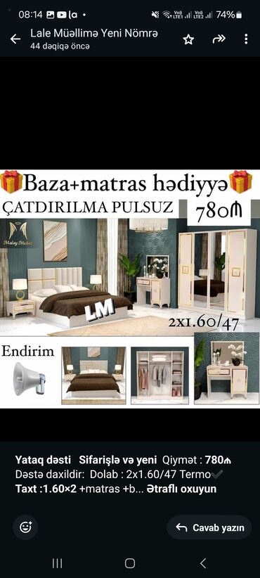 fatimə mebel: *Yataq dəsti* *Sifarişlə və yeni* Qiymət : *780₼* Dəstə daxildir