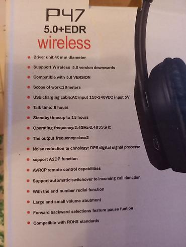 qulaqciq satilir: P47 Wireless Bluetooth qulaqlıq Xüsusiyyətlər: - Bluetooth 5.0 + EDR — 4