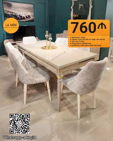 metbex ucun qaz sobalari: Для гостиной, Раскладной, Прямоугольный стол, 6 стульев