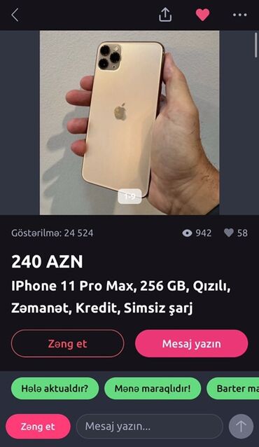 Boşqablar: IPhone 11 Pro Max, 256 GB, Qızılı, Simsiz şarj