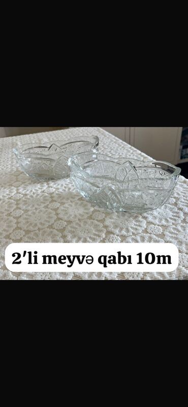 aqlay daşlarının qiyməti: 2 ədəd şüşə meyvə qabı dəsti - Material: şəffaf şüşə - Dizayn: kəsim