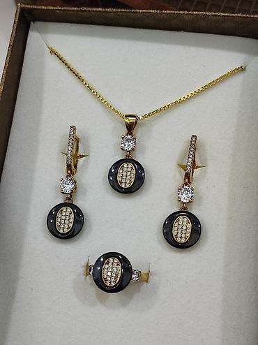 Серебряные наборы украшений: Серебряный Набор+ Цепочка Серебро МС напыление жёлтое золото 925 — 13