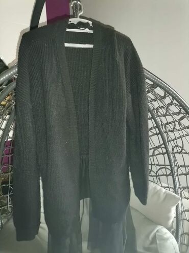 Women's Sweaters, Cardigans: Kardigan crni duzina ispod kolena sa tilom