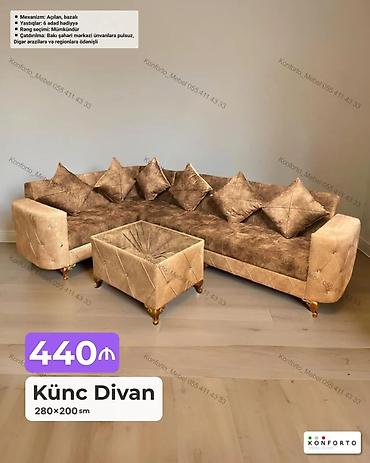 Divanlar: Künc Divan – 280×200 sm - Mexanizm: açılan, bazalı (yataq funksiyası — 1