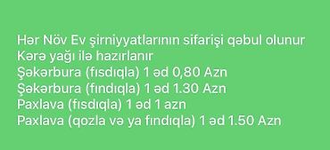 intizar yağı qiyməti: Ev şəraitində hazırlanan şirniyyatlar üçün sifariş qəbul olunur. Bütün — 1