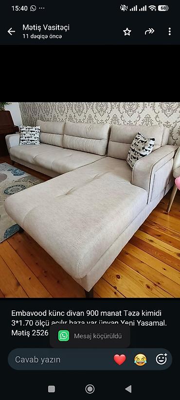 Embavood künc divan 900 manat Təzə kimidi 3*1.70 ölçü açılır baza var lalafo.az -da Embavood künc divan 900 manat Təzə kimidi 3*1.70 ölçü açılır baza var
