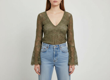 khaki bluzki: Gina Tricot, Bluzka damska, rozmiar XS
