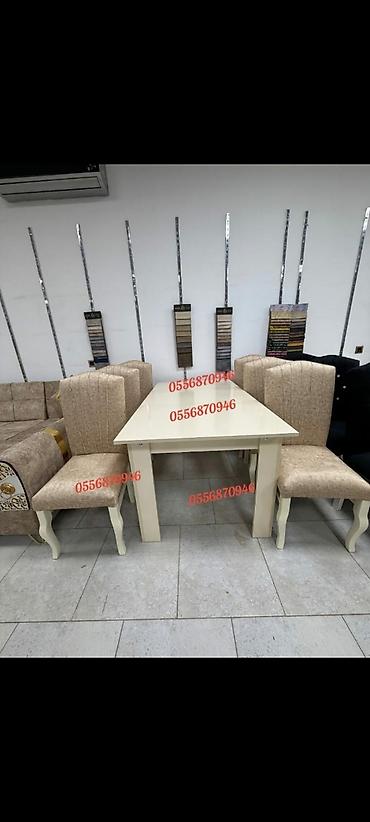 Masa və oturacaq dəstləri: Qonaq otağı üçün, Yeni, Açılmayan, Dördbucaq masa, 6 stul — 6