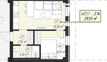 тц бишкек парк: 2 комнаты, 29 м², Элитка, 2 этаж, ПСО (под самоотделку)