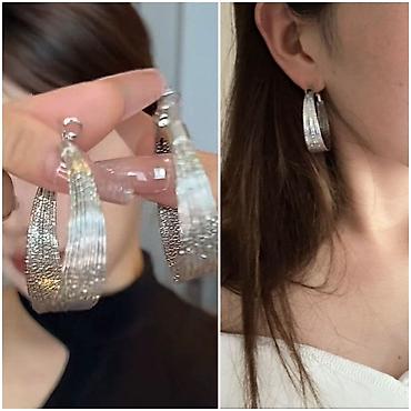 серебряные сережки: Серьги-подвески серебристого оттенка со структурной фактурой. - — 1
