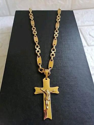 Ogrlice: Muški lanac sa priveskom krsta – nerđajući čelik. - Materijal — 14